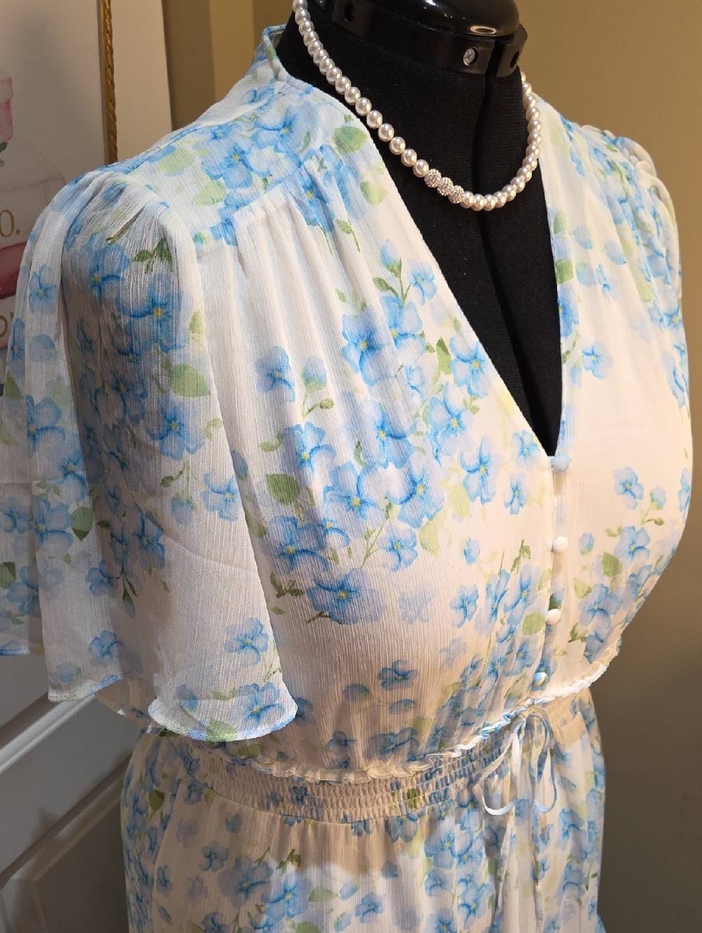 Nwot 2X Tamara H White Maxi Dress with BLUE and Green Floral Print Box 1 - Picture 16 of 17